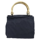 PRADA Metal Handle Hand Bag Nylon Navy Gold Auth 207805A-3