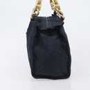 PRADA Metal Handle Hand Bag Nylon Navy Gold Auth 207805A-4