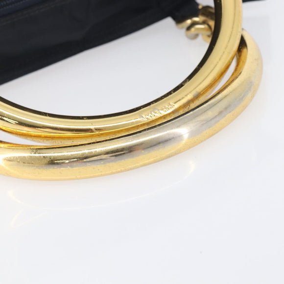 PRADA Metal Handle Hand Bag Nylon Navy Gold Auth 207805A
