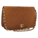 CHANEL Matelasse Chain Shoulder Bag Lamb Skin Brown Gold CC Auth 207806-1