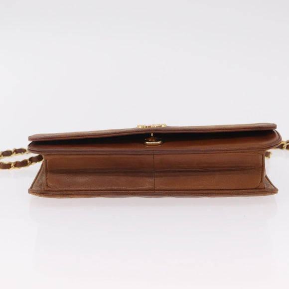CHANEL Matelasse Chain Shoulder Bag Lamb Skin Brown Gold CC Auth 207806