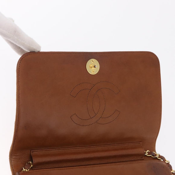 CHANEL Matelasse Chain Shoulder Bag Lamb Skin Brown Gold CC Auth 207806