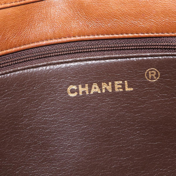 CHANEL Matelasse Chain Shoulder Bag Lamb Skin Brown Gold CC Auth 207806
