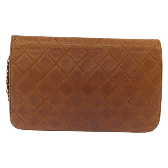 CHANEL Matelasse Chain Shoulder Bag Lamb Skin Brown Gold CC Auth 207806