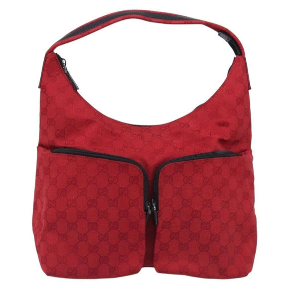 GUCCI GG Canvas Shoulder Bag Red Silver 001 3380 1705 Auth 207807A