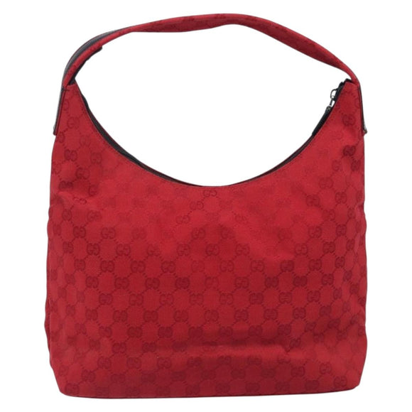 GUCCI GG Canvas Shoulder Bag Red Silver 001 3380 1705 Auth 207807A
