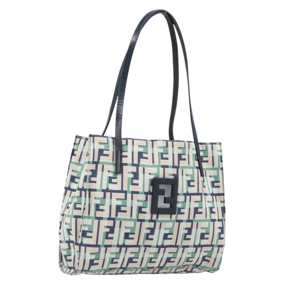 FENDI Zucca Canvas Hand Bag Nylon Green Silver Auth 207810A