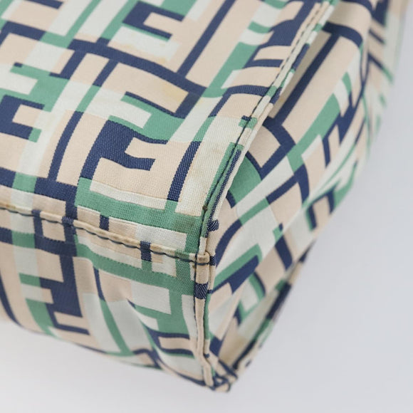 FENDI Zucca Canvas Hand Bag Nylon Green Silver Auth 207810A