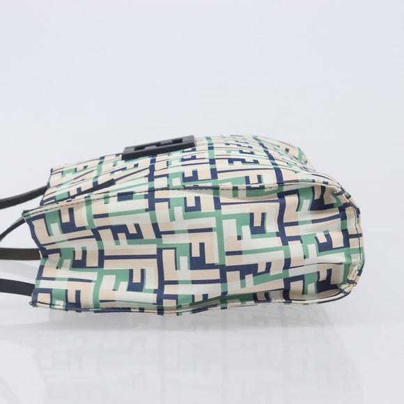 FENDI Zucca Canvas Hand Bag Nylon Green Silver Auth 207810A