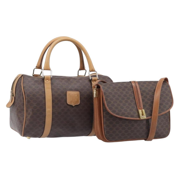 CELINE Macadam Canvas Shoulder Bag PVC Leather 2 Set Brown Auth 207813
