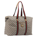 GUCCI GG Plus Supreme Web Sherry Line Tote Bag PVC Beige Gold Auth 207815-1