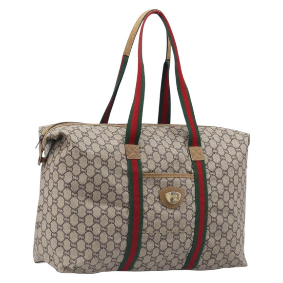 GUCCI GG Plus Supreme Web Sherry Line Tote Bag PVC Beige Gold Auth 207815
