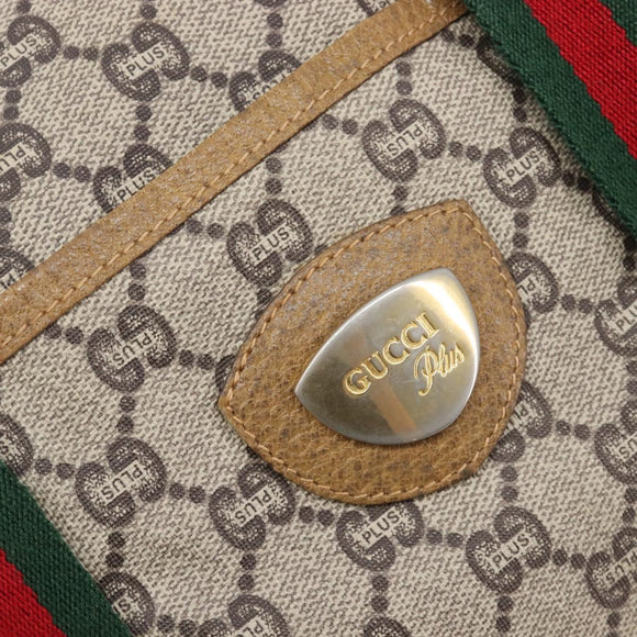GUCCI GG Plus Supreme Web Sherry Line Tote Bag PVC Beige Gold Auth 207815