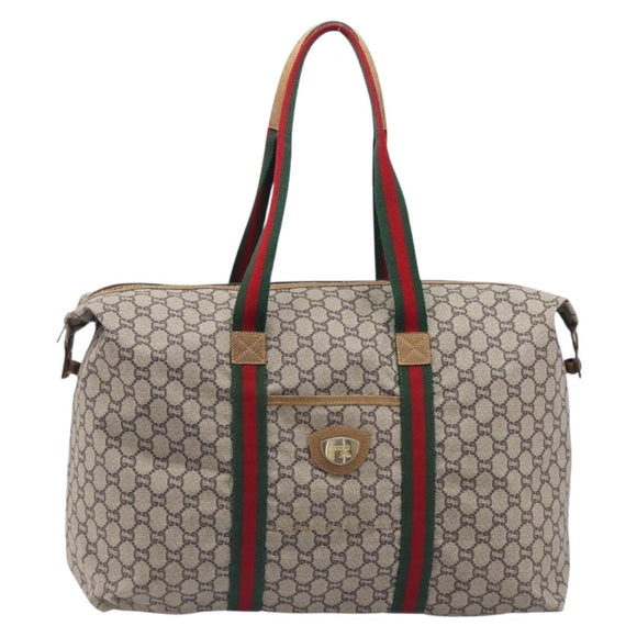 GUCCI GG Plus Supreme Web Sherry Line Tote Bag PVC Beige Gold Auth 207815