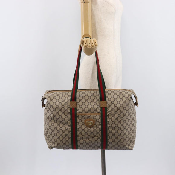 GUCCI GG Plus Supreme Web Sherry Line Tote Bag PVC Beige Gold Auth 207815