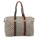GUCCI GG Plus Supreme Web Sherry Line Tote Bag PVC Beige Gold Auth 207815-3