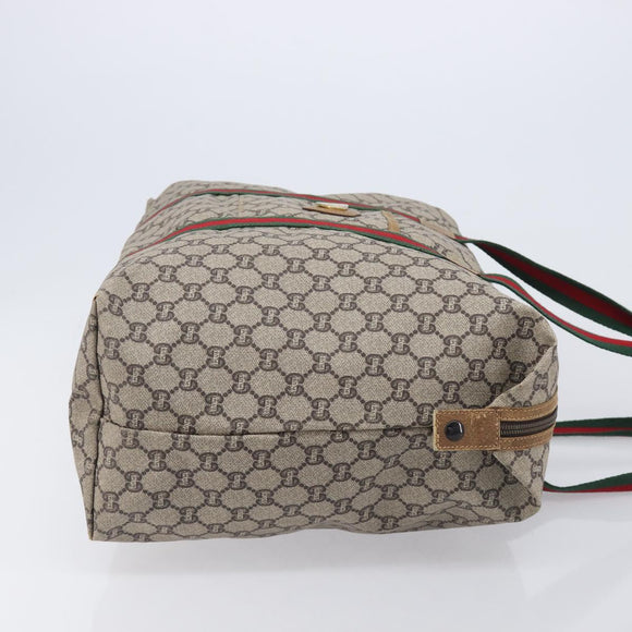 GUCCI GG Plus Supreme Web Sherry Line Tote Bag PVC Beige Gold Auth 207815