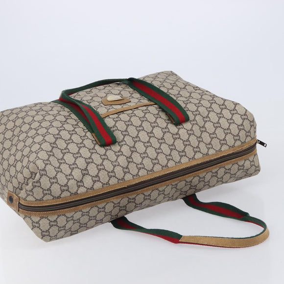 GUCCI GG Plus Supreme Web Sherry Line Tote Bag PVC Beige Gold Auth 207815