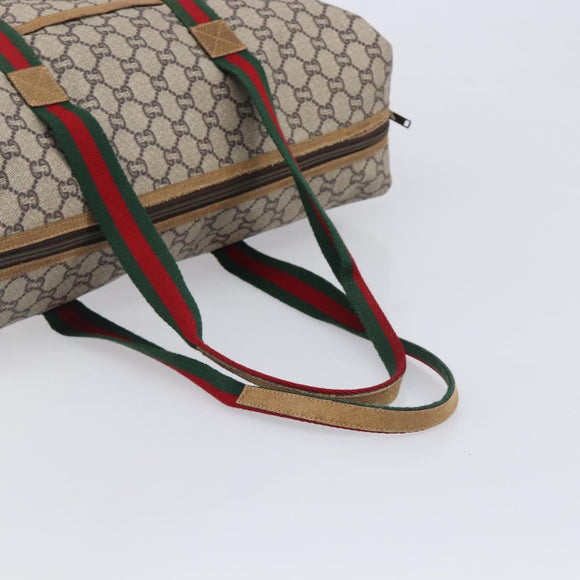 GUCCI GG Plus Supreme Web Sherry Line Tote Bag PVC Beige Gold Auth 207815