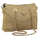 PRADA Chain Shoulder Bag Nylon Beige Gold Auth 207819A-1