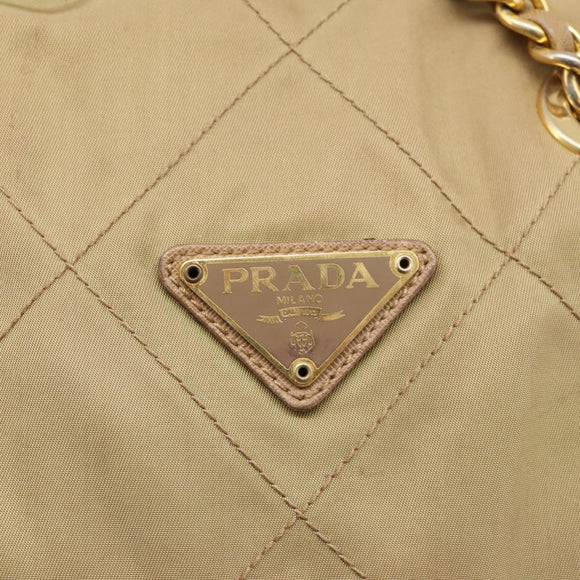 PRADA Chain Shoulder Bag Nylon Beige Gold Auth 207819A