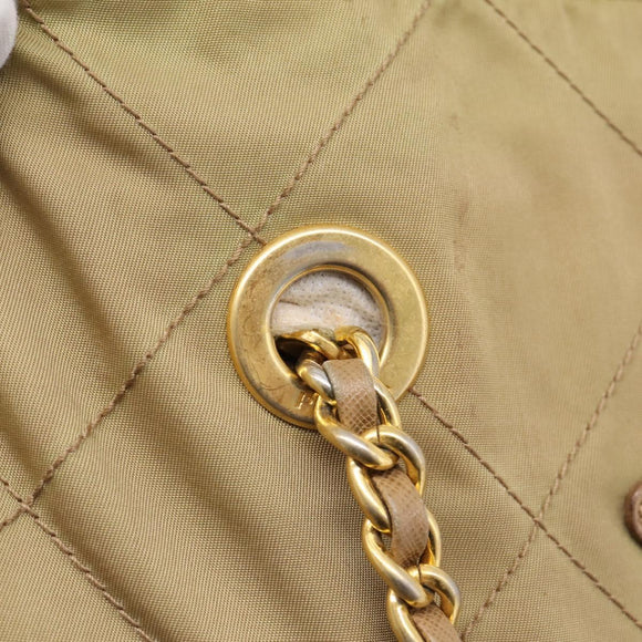 PRADA Chain Shoulder Bag Nylon Beige Gold Auth 207819A