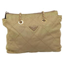 PRADA Chain Shoulder Bag Nylon Beige Gold Auth 207819A-2