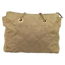 PRADA Chain Shoulder Bag Nylon Beige Gold Auth 207819A-3