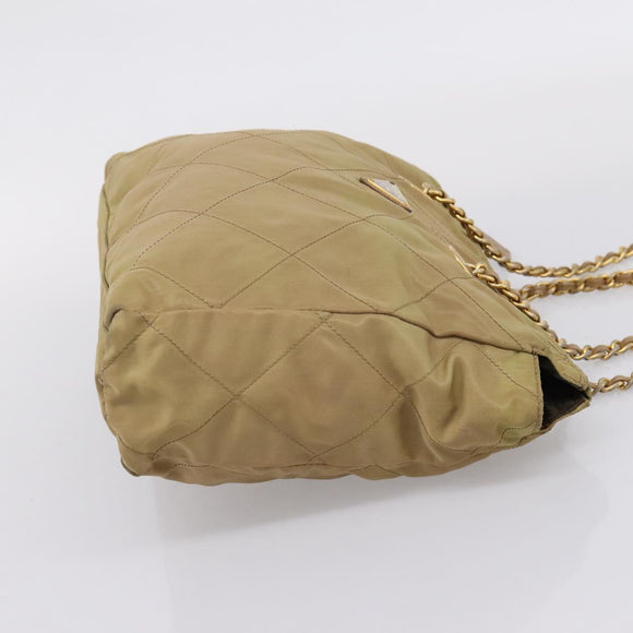 PRADA Chain Shoulder Bag Nylon Beige Gold Auth 207819A