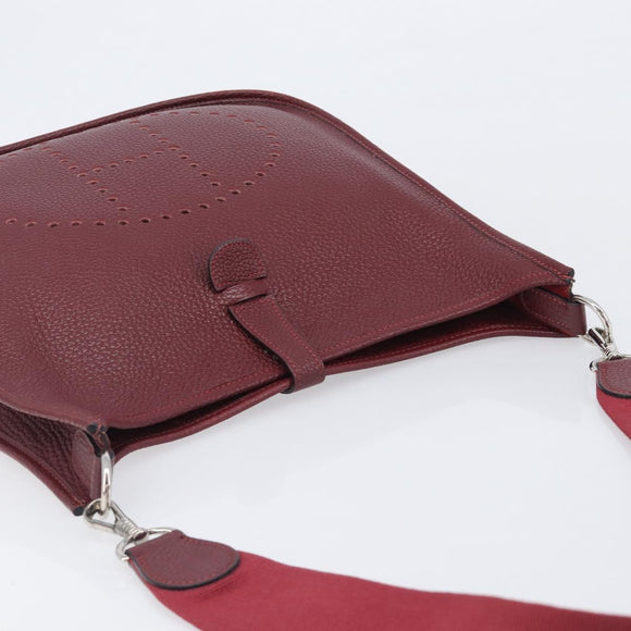 HERMES Evelyn 1MM Shoulder Bag Taurillon Leather Bordeaux Silver Auth 207820V