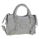 Balenciaga Giant Mini City Hand Bag Leather 2way Gray Silver 519938 Auth 207823V-1