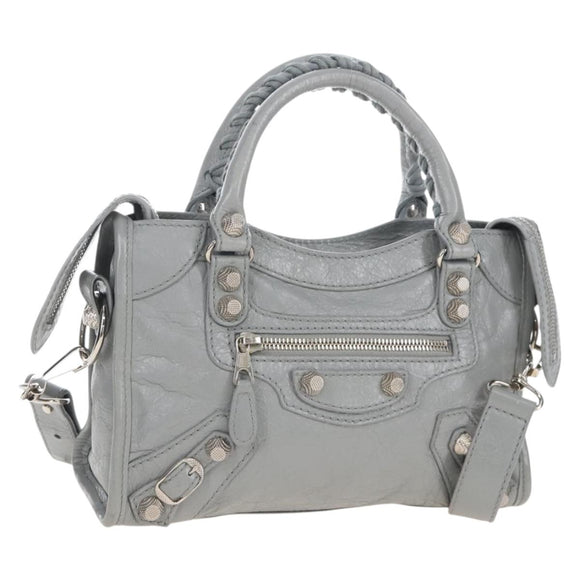 Balenciaga Giant Mini City Hand Bag Leather 2way Gray Silver 519938 Auth 207823V