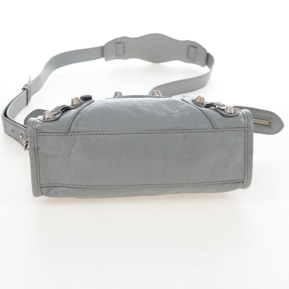 Balenciaga Giant Mini City Hand Bag Leather 2way Gray Silver 519938 Auth 207823V