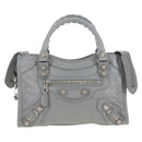 Balenciaga Giant Mini City Hand Bag Leather 2way Gray Silver 519938 Auth 207823V-2
