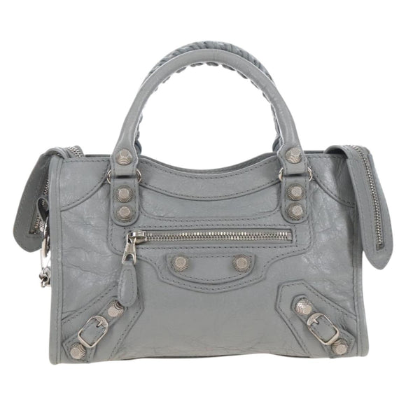 Balenciaga Giant Mini City Hand Bag Leather 2way Gray Silver 519938 Auth 207823V