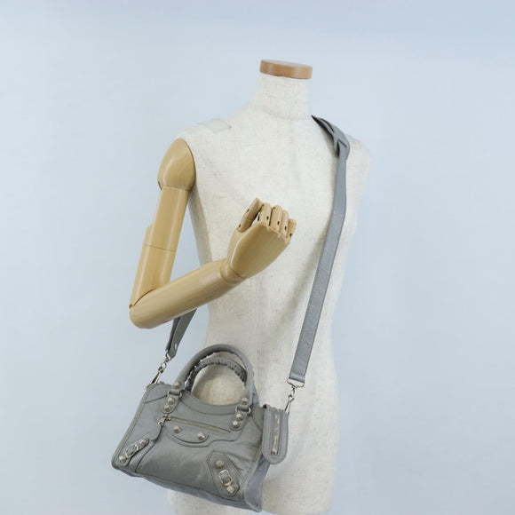 Balenciaga Giant Mini City Hand Bag Leather 2way Gray Silver 519938 Auth 207823V