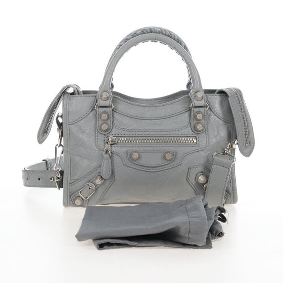 Balenciaga Giant Mini City Hand Bag Leather 2way Gray Silver 519938 Auth 207823V