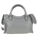 Balenciaga Giant Mini City Hand Bag Leather 2way Gray Silver 519938 Auth 207823V-3