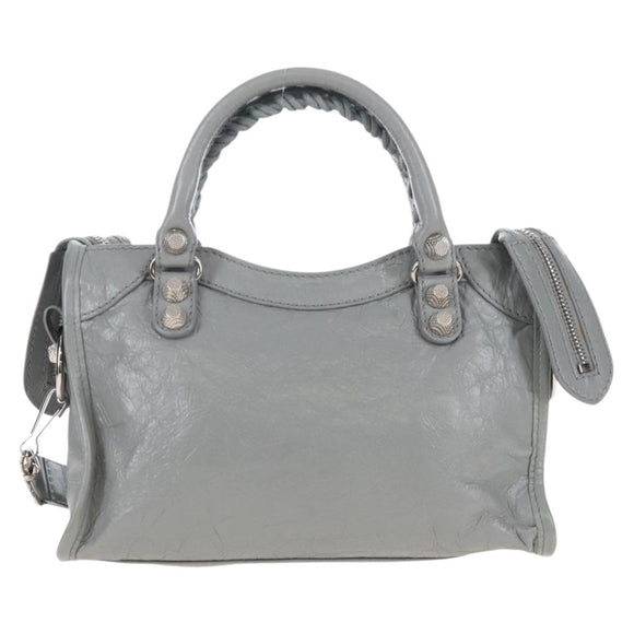 Balenciaga Giant Mini City Hand Bag Leather 2way Gray Silver 519938 Auth 207823V