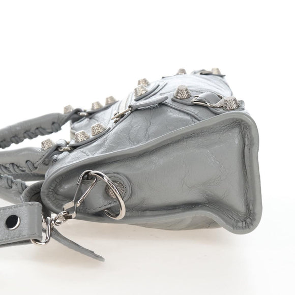 Balenciaga Giant Mini City Hand Bag Leather 2way Gray Silver 519938 Auth 207823V