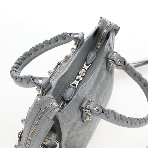 Balenciaga Giant Mini City Hand Bag Leather 2way Gray Silver 519938 Auth 207823V