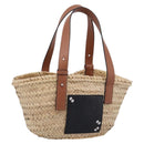 LOEWE Tote Bag Raffia Beige Black Auth 207825SM-1