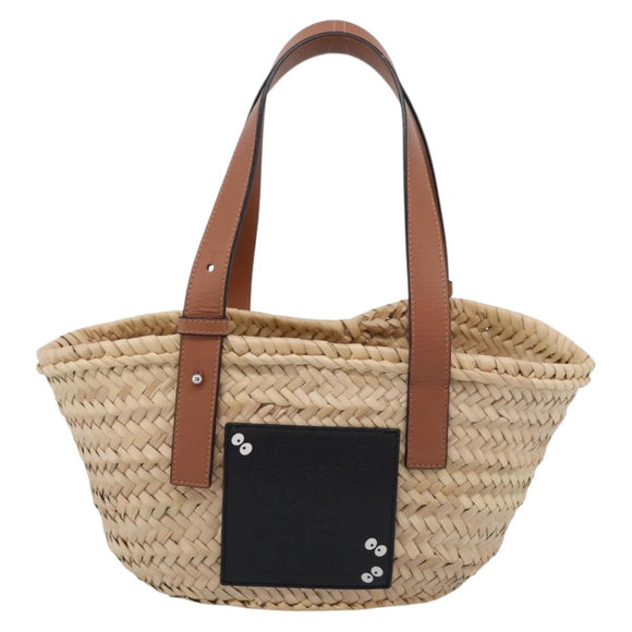 LOEWE Tote Bag Raffia Beige Black Auth 207825SM