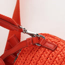 PRADA Shoulder Pouch Raffia 2way Orange Silver Auth 207829M-12