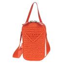PRADA Shoulder Pouch Raffia 2way Orange Silver Auth 207829M-2
