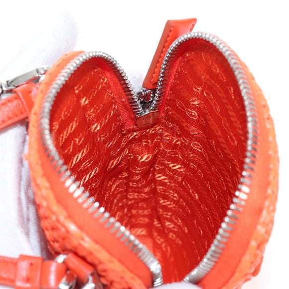 PRADA Shoulder Pouch Raffia 2way Orange Silver Auth 207829M