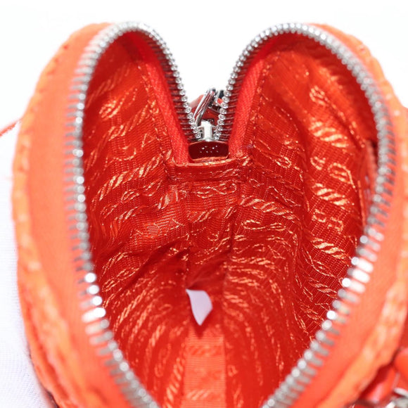 PRADA Shoulder Pouch Raffia 2way Orange Silver Auth 207829M