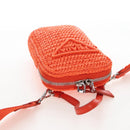 PRADA Shoulder Pouch Raffia 2way Orange Silver Auth 207829M-6