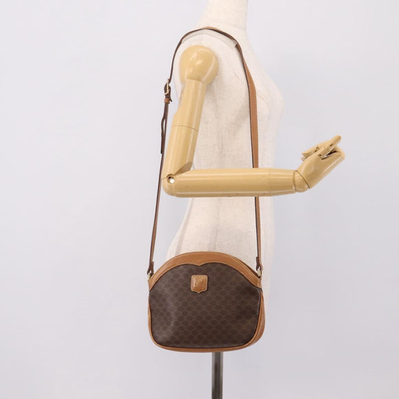 CELINE Macadam Shoulder Bag PVC Brown Gold Tone Auth 207831