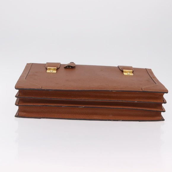 GUCCI Business Bag Leather Brown Gold Auth 207834